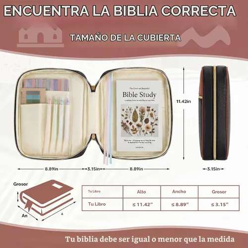 Vista 2 de Funda para la Biblia, funda para libro de la Biblia para mujeres y hombres, funda de transporte de lona, protector de libros acolchada de cuero
