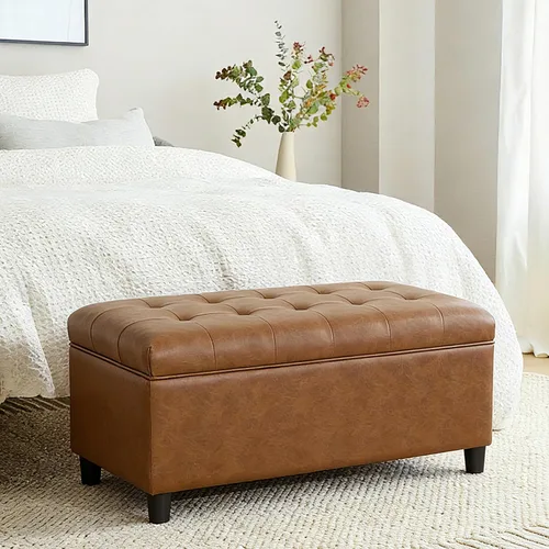 Vista 11 de Joveco Banco Otomán de Almacenamiento, 33 Pulgadas de Cuero Sintético Rectangular con Capitoné, Taburete para los Pies al Pie de la Cama