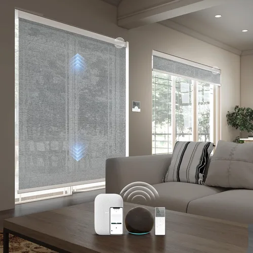 Vista 14 de Motorized Light Filtering Shades Compatible with Alexa Google Smart Blinds Automatic Window Shade Remote Control 70% Blackout Sunny Black