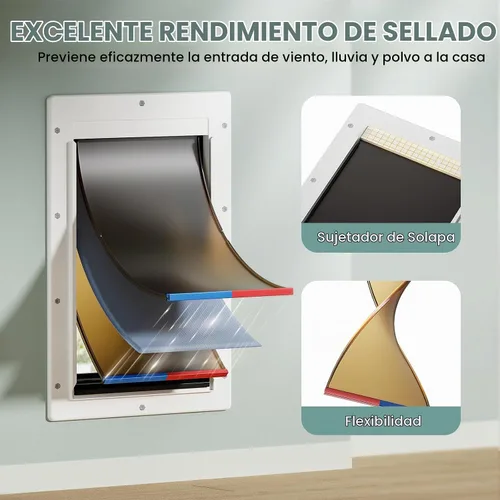 Vista 7 de Puerta de plástico para perros de 3 solapas para pared, mascotas de hasta 100 libras (grande)