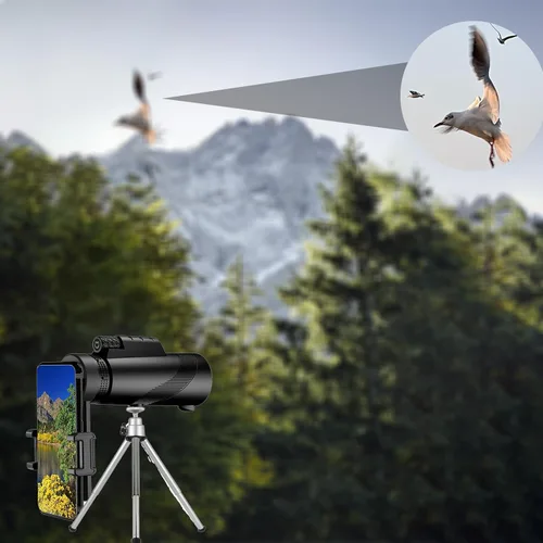 Vista 5 de High-Power 12x50 HD Handheld Monocular Telescope with Smartphone Adapter and Tripod – Lightweight and Portable for Bird Watching and Outdoor