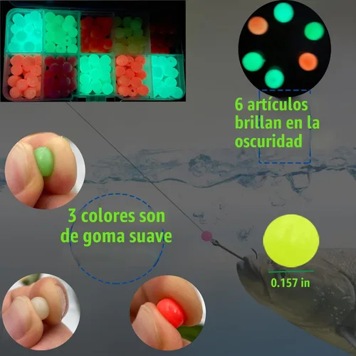 Vista 2 de Cuentas de plástico verde que brillan en la oscuridad, cuentas de goma suave para plataformas de pesca de agua dulce y salada