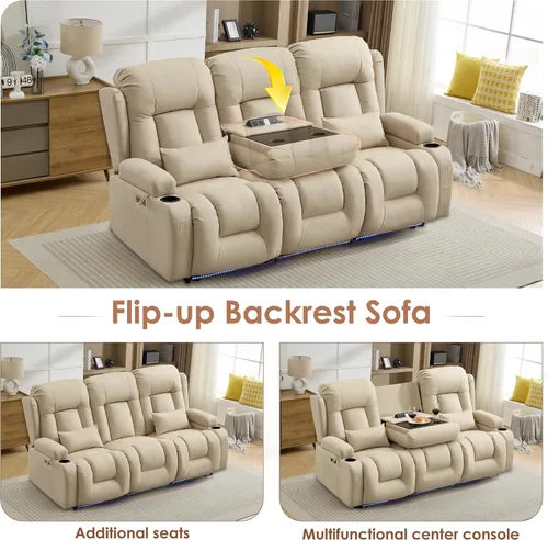 Vista 6 de TUNYI Wall Hugger - Sofá reclinable eléctrico para autocaravana, sofá biplaza reclinable con consola para teatro, sofá reclinable con USB/toma