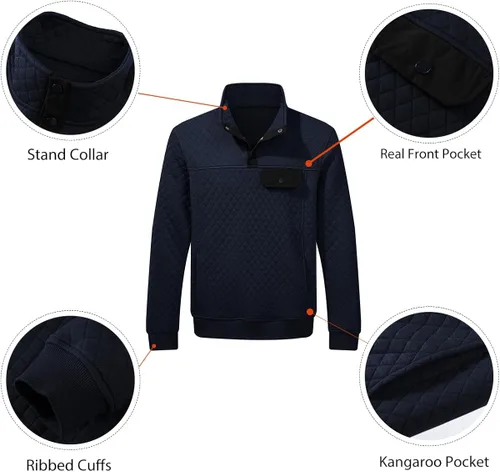Vista 3 de JMIERR Sudadera acolchada para hombre, casual, de manga larga, cuello alto, con botones