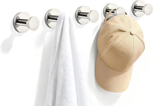 Vista 12 de TUNNY Paquete de 5 ganchos redondos para toallas, color dorado champán, ganchos modernos para abrigos y toallas de ducha, para baño, cocina