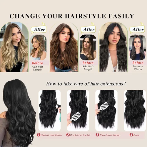 Vista 7 de Extensiones de cabello rubio con clip, de 22 pulgadas, extensiones de cabello largo y rizado con clip, 4 unidades, extensiones de cabello sintético