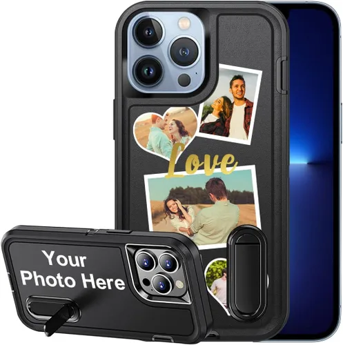 Vista 12 de Funda personalizada para iPhone 13, soporte incorporado/función atril, protección resistente a los arañazos, cubierta de fotos personalizada