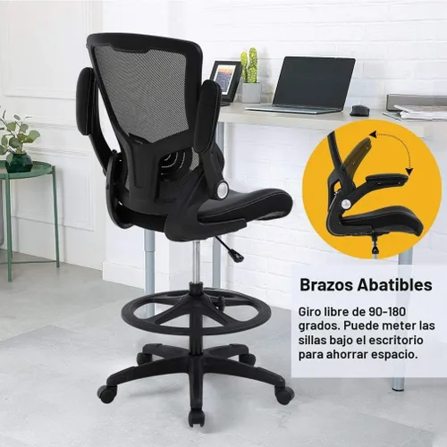 Vista 5 de BestOffice Silla de dibujo alta Negro Silla de oficina ergonómica