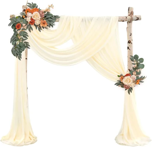 Vista 2 de Tela para Cortinas de Arco de Boda, 8 Paneles de 28" x 20 pies Beige, Cortinas de Arco de Boda para Ceremonia, Cortinas de Tela de Gasa, Cortinaje