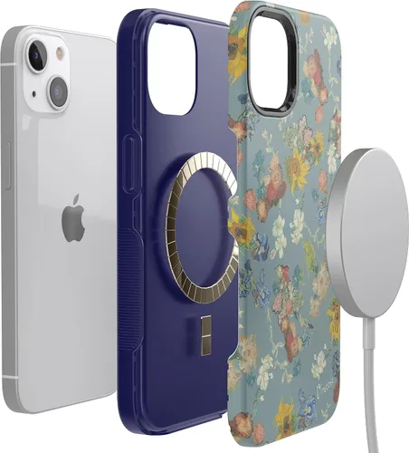 Vista 6 de Casely Funda para iPhone 14 Flores de Van Gogh 50 aniversario Compatible con MagSafe Funda para iPhone 14