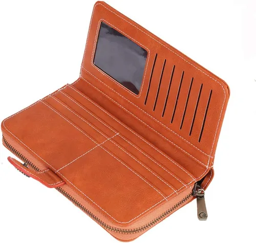 Vista 3 de Earnda Billetera para mujer tarjetero de cuero de gran capacidad para tarjetas de crédito RFID Marrón_008 Casual