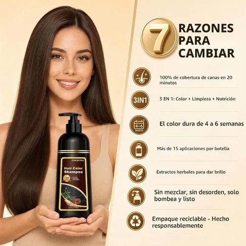 Vista 5 de Black Hair Dye Shampoo for Gray Coverage, Color Shampoo for Women & Men