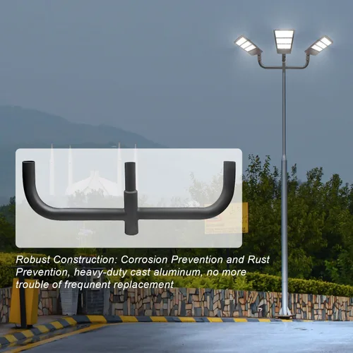 Vista 3 de Adaptador de espiga de bocina de toro cuádruple de 180 grados para 3 luces, soporte de montaje de luz al aire libre para poste redondo, espigas