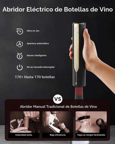 Vista 2 de Newise Abridor de Vino Eléctrico Recargable con Base de Carga y Cortador de Papel de Aluminio, Sacacorchos Automático para 60 Botellas, Regalo