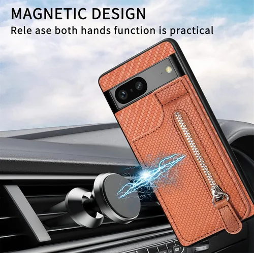 Vista 5 de LEMAXELERS Funda tipo cartera con cremallera y tarjetero para Google Pixel 7 Pro, piel sintética plegable con función atril magnético, cierre