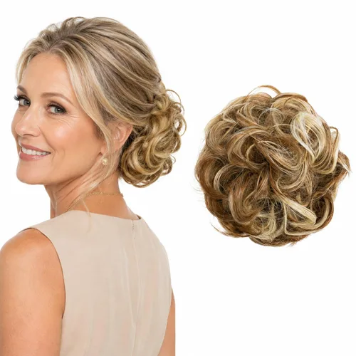 Vista 20 de CAISHA Postizo Grande Scrunchy Recogido Peinado Nupcial Rizado Moño Despeinado Marrón Chocolate Oscuro G2E
