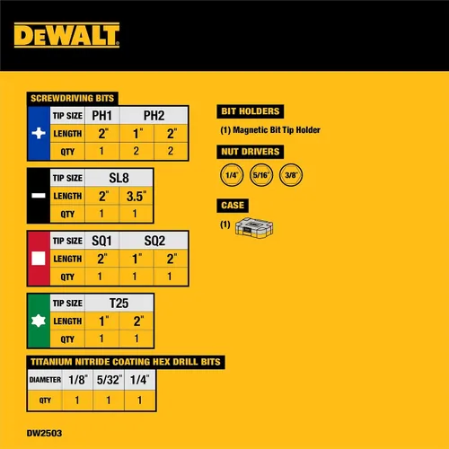 Vista 2 de DEWALT Juego de puntas de destornillador, carga rápida, estaño, 20 piezas (DW2503)