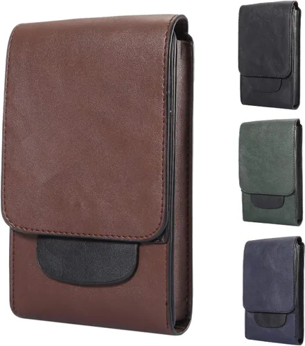Vista 9 de Bolsa de cuero para teléfono celular, 2 capas de cintura de viaje, cartera para pasaporte con ranura para tarjetas, funda desmontable con gancho