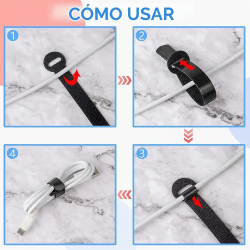 Vista 6 de 60 Sujetadores para Gestión de Cables, Envolturas para Cables Negras de 6 Pulgadas, Sujetadores Reutilizables para Cables Ordenados, PC, TV