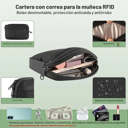 Vista 4 de YFWE Correa de clip and go para teléfono con cartera cruzada, cordón ajustable para teléfono con cartera RFID desmontable, correa universal