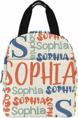 Vista 14 de InterestPrint Bolsa de almuerzo con nombre personalizado para hombres y mujeres, color rosa, blanco y negro, con lunares personalizados, enfriador