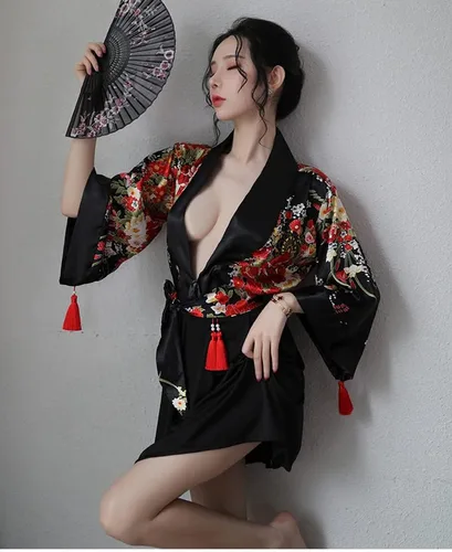 Vista 2 de SINROYEE Sexy anime cosplay para mujer Cheongsam vestido de lencería japonesa kimono disfraces bailarina Chemise abertura lateral