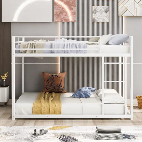 Vista 15 de Cama tipo loft de metal individual con estanterías deslizantes y de almacenamiento, marco de cama de metal resistente con aro de baloncesto, anillos