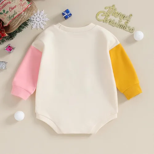Vista 14 de Lamuusaa Traje de Navidad para bebé recién nacida, manga larga, bloque de color, sudadera de gran tamaño, ropa de otoño