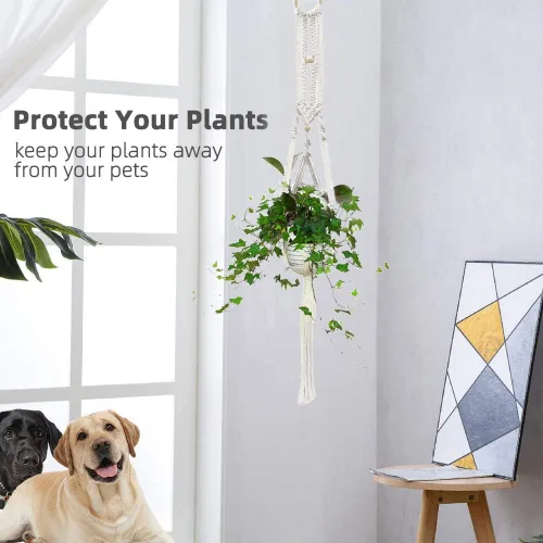 Vista 4 de Perchas de macramé para plantas hechas a mano, cuerda de algodón, soporte para macetas colgantes con temática bohemia para interiores y exteriores