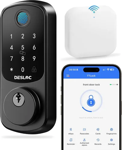 Vista 12 de DESLOC B200 - Cerradura inteligente de puerta con control de aplicación, cerrojo de entrada sin llave para puerta delantera, bloqueo automático