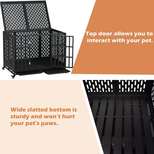 Vista 4 de Jaula indestructible para perros de 44 pulgadas, resistente y de acero fuerte para perros medianos y grandes con ansiedad alta, corralito