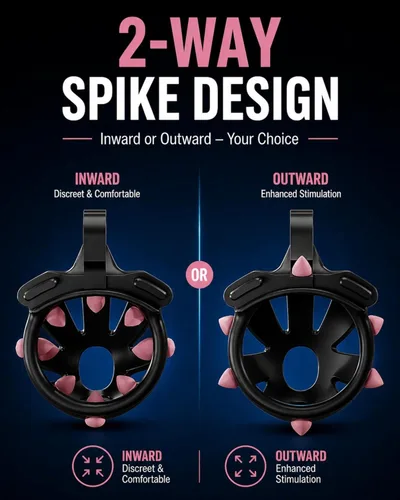 Vista 4 de Jaulas de castidad masculina para hombres, jaula pequeña para pene con puntos de masaje de silicona, ligera impresa en 3D, anillos de 5 tamaños