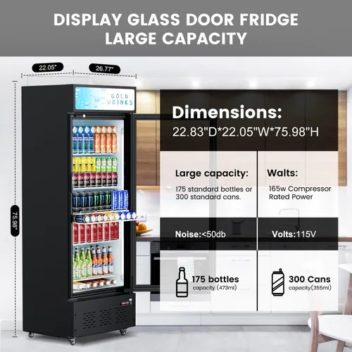 Vista 4 de Refrigeradores comerciales de bebidas Refrigerador de puerta de cristal Puerta de visualización vertical con estantes ajustables
