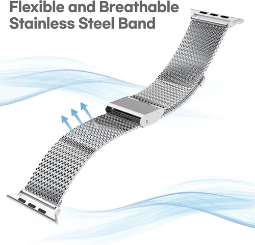 Vista 5 de miak CLIP MESH BAND for Apple Watch 45mm/44mm/42mm/41mm/40mm/38mm Negro