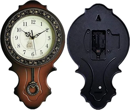 Vista 6 de XICHEN Reloj de pared de péndulo de madera simulada estilo europeo retro, diseño de movimiento de cuarzo, estructura principal de plástico, textura