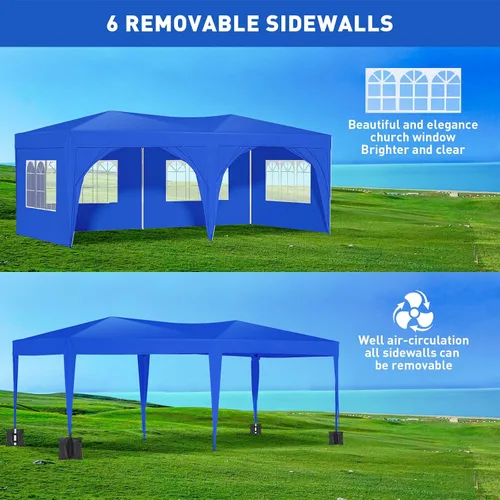 Vista 8 de Toldo desplegable de 10 x 20 pies con paredes laterales, refugio solar instantáneo comercial resistente con 4 bolsas de arena, bolsa de transporte