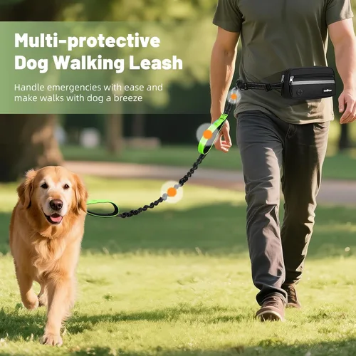 Vista 5 de Correa de perro manos libres con bolsa, correa de cintura para pasear al perro, trotar, senderismo, correas retráctiles con asas acolchadas dobles