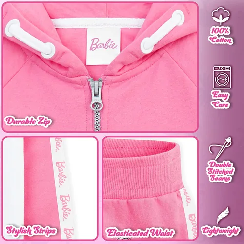 Vista 5 de Barbie Conjunto deportivo para niñas, sudadera con capucha y pantalones deportivos para niñas