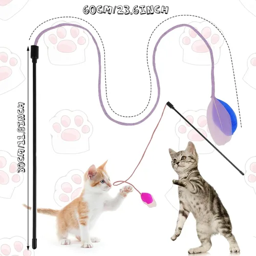 Vista 3 de simarro 3 piezas de juguetes de varita de plumas para gatos, juguete interactivo para gatos de interior y adultos, juguetes coloridos para gatos
