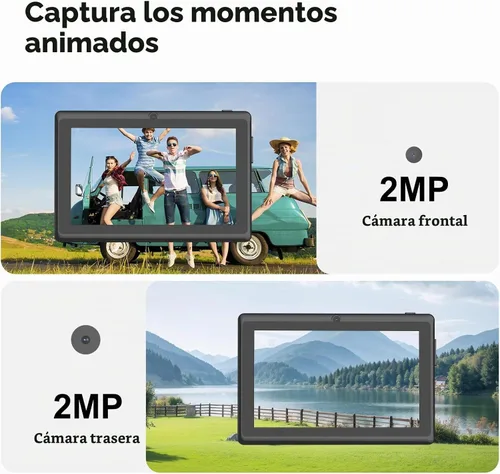 Vista 2 de Tablet 7Inch Android 14.0 con funda protectora, 3GBRAM+32GB ROM, pantalla IPS, cámara dual, Bluetooth 5.0 WiFi Tab (negro)