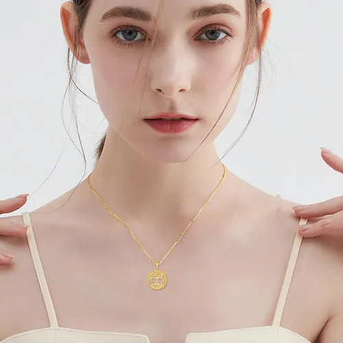 Vista 2 de KECHO Collar con colgante de árbol de la vida de oro amarillo de 14 quilates para mujer, joyería fina para árbol genealógico, Yellow Gold, Circonia