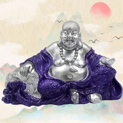 Vista 6 de Feng Shui "NGAN Chee" Estatua de Buda sonriente en amuleto casero púrpura real