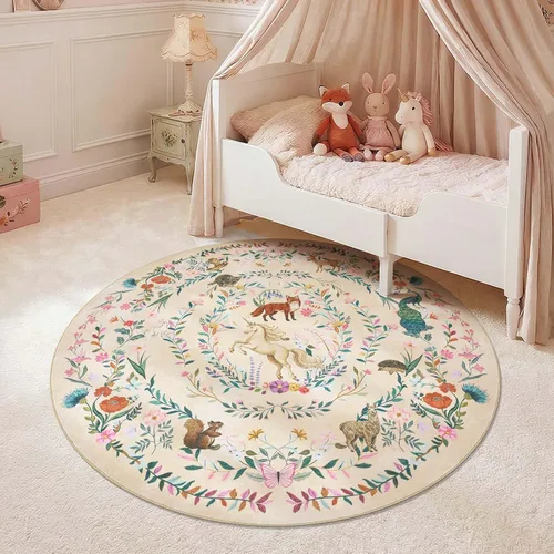 Vista 5 de jinchan Moonrise - Alfombra redonda de 5 pies para habitación de niños, lavable, suave, antideslizante, de pelo bajo, diseño de cuento de hadas