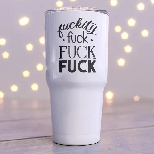 Vista 3 de Fuckity Fuck - Vaso de viaje de acero inoxidable de 30 onzas, vaso de café aislado