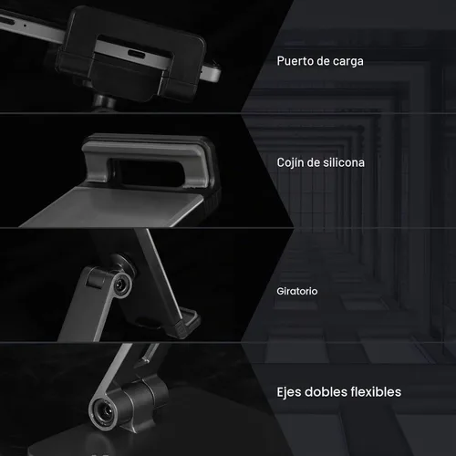 Vista 4 de Soporte para tablet ajustable y plegable, soporte giratorio de aluminio pesado de 360° para escritorio, compatible con iPad Pro/Air/Mini, Galaxy