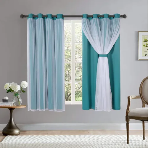 Vista 26 de BONZER Cortinas opacas con superposición transparente, mezcla y combina paneles de ventana de doble capa con aislamiento térmico para sala de estar