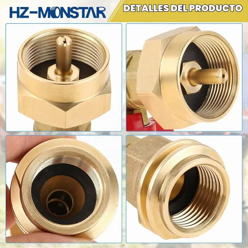 Vista 6 de Adaptador de tanque de propano de 20 lb a 1 lb con válvula para cilindro desechable desechable de 1 lb / 16.4 oz, convertir CGA600 a rosca macho