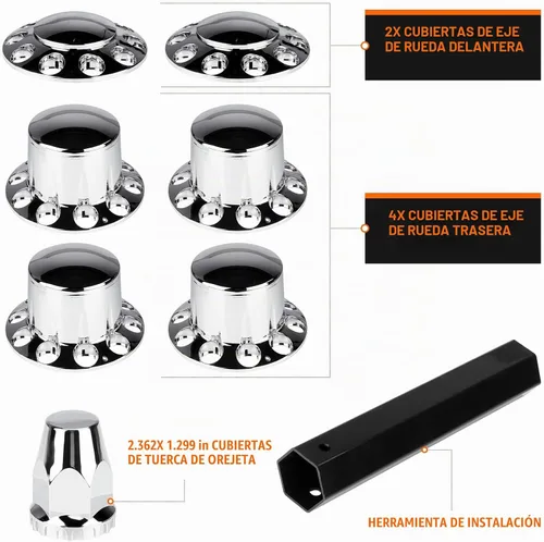 Vista 5 de Aeagle - Kits de combinación de cubierta de eje domo para ejes de camión semi con tuerca de lengüeta de 33 mm atornillada, plástico ABS cromado, 2