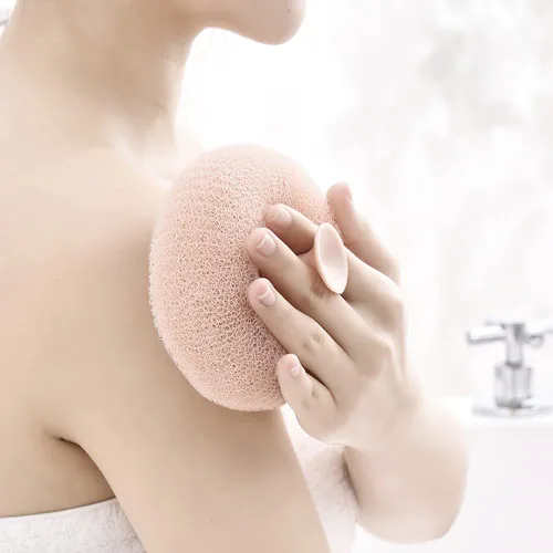 Vista 4 de 3 piezas de bonito artefacto exfoliante con ventosa, bola de baño de masaje, bolas de esponja de ducha, cepillo de limpieza de nailon, limpiador