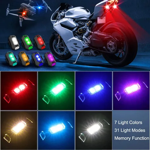 Vista 3 de QVEVDACAR - Luces estroboscópicas LED para dron, 7 colores, mini, USB recargable, iluminación anticolisión, luces traseras para aviones
